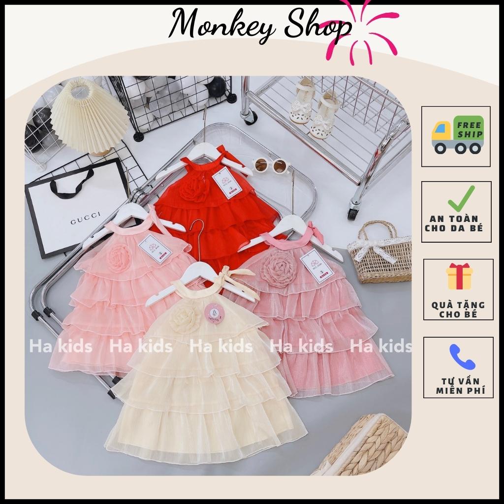 Váy công chúa bé gái, thiết kế kiểu yếm tầng kèm hoa đính ngực size từ 10-22kg, đầm công chúa Monkeyshop