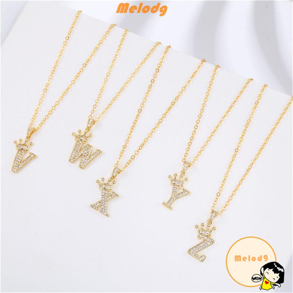 Vòng cổ Mặt Vương Miện Đính Đá Zircon 18K Thời Trang Cho Nữ|Mạ Các Chữ Cái 26 Chữ Cái