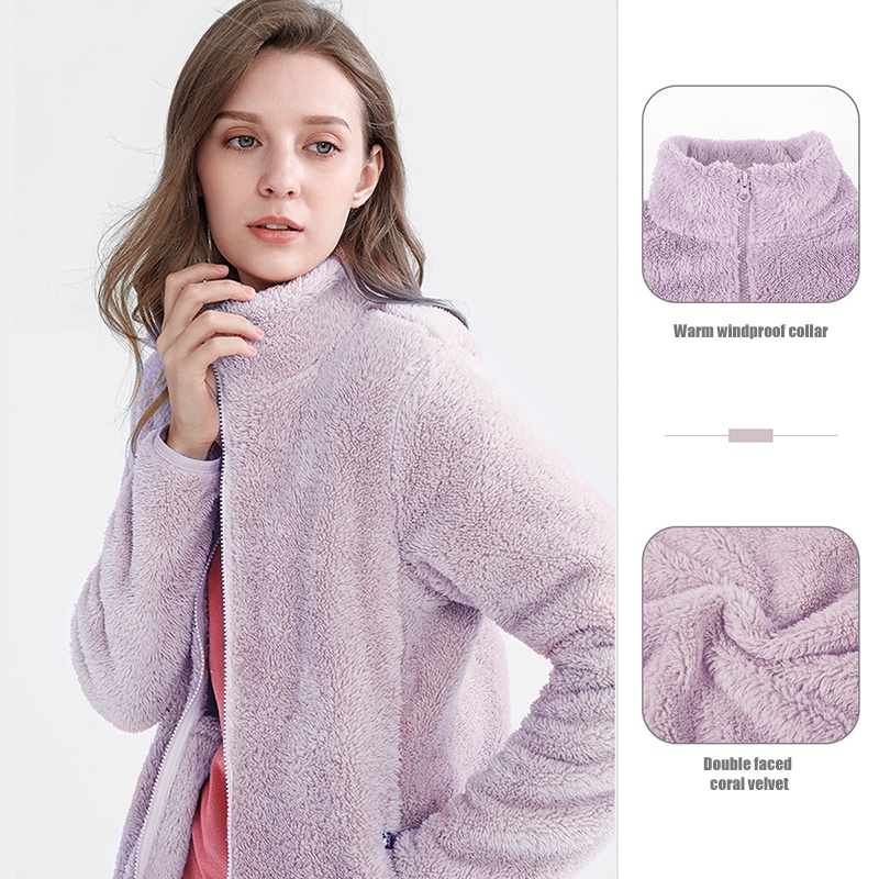 Áo khoác Camel bằng lông cừu nhung giữ ấm khi đi ra ngoài tay dài mùa thu cho nữ