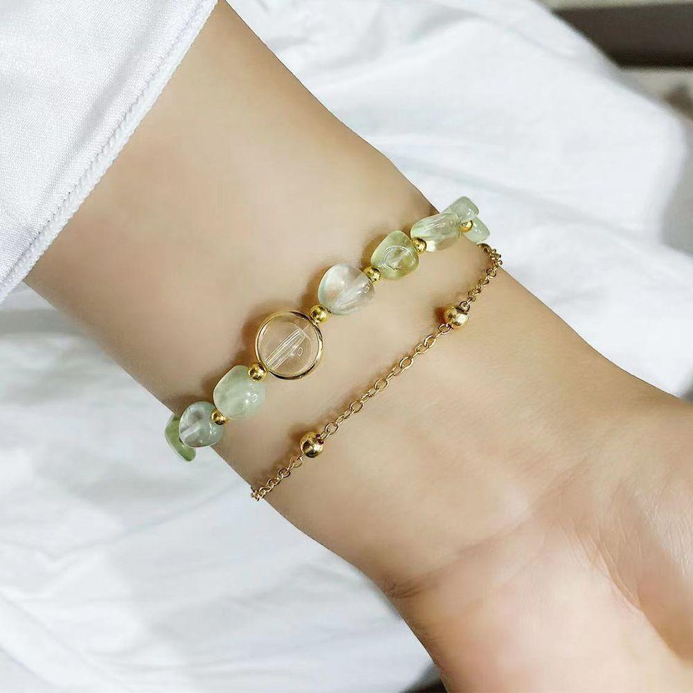 Vòng Tay Chuỗi Hạt Đá Prehnite Thời Trang Dành Cho Nữ|Vòng Tay Dây Xích Phong Cách Hàn Quốc