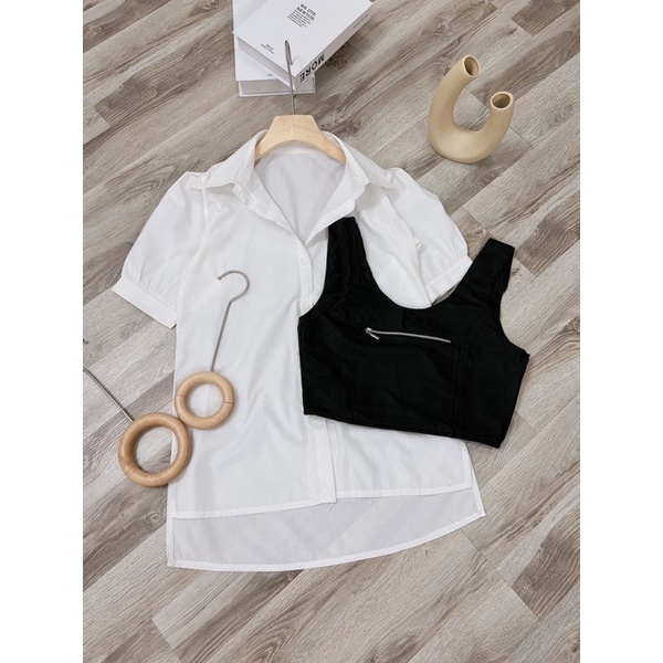 SET ÁO SƠ MI + GILE DA DÂY KÉO CROPTOP (TH)