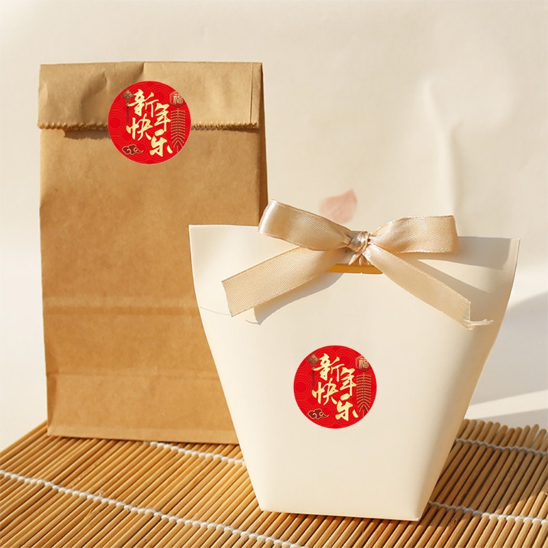 Set 500 miếng dán niêm phong hình tròn 8 kiểu năm mới trang trí sổ tay