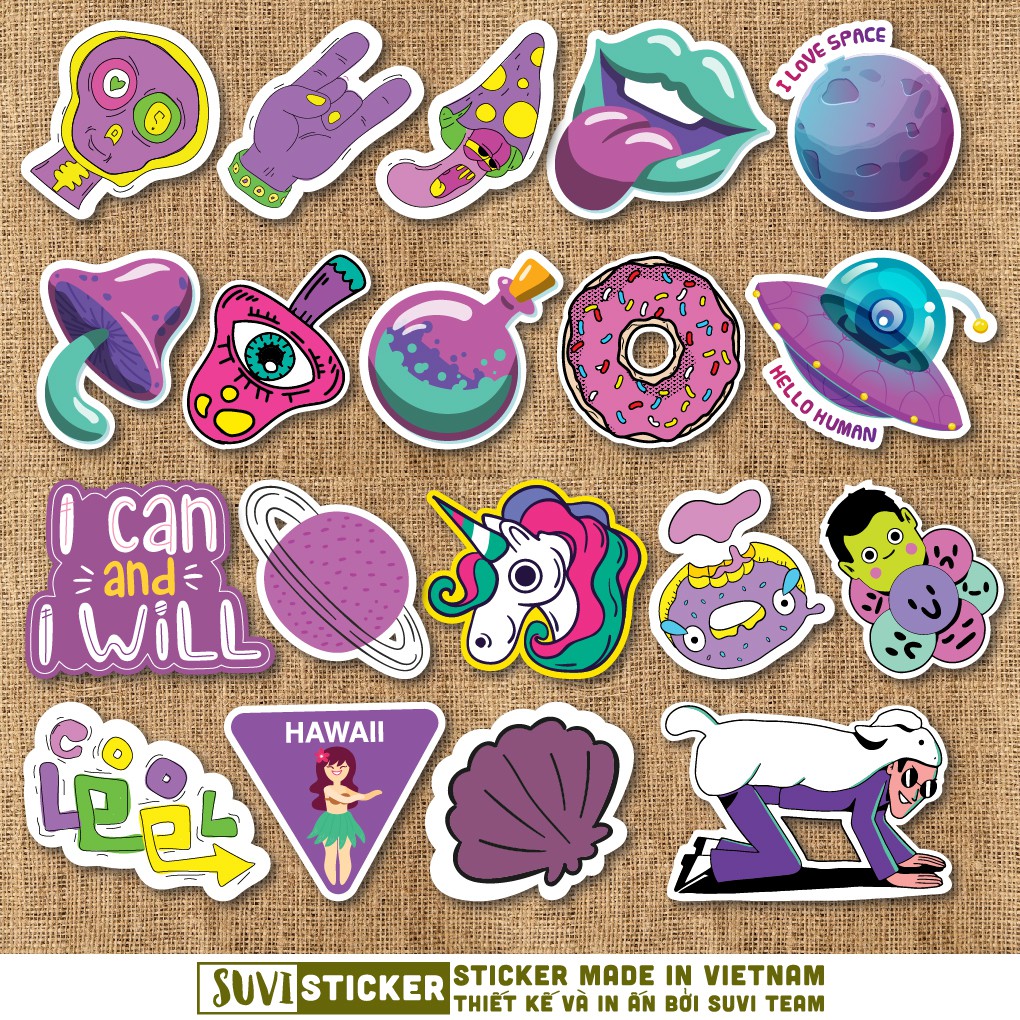 50 Sticker Màu Tím Purple chống nước sticker dán laptop, điện thoại, đàn guitar, mũ bảo hiểm, vali. MSP: C04