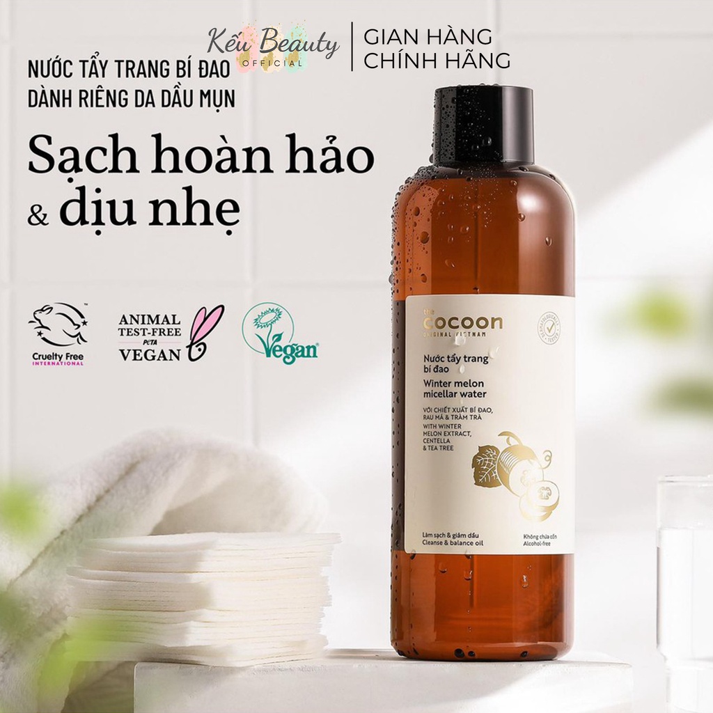 Nước tẩy trang bí đao Cocoon Winter Melon Micellar Water làm sạch và kiềm dầu da mặt 500ml