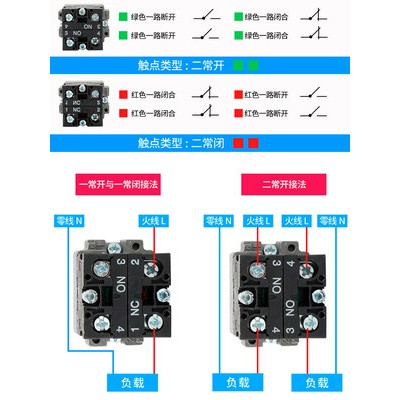 Thượng Hải mở XB2-BC31C/42 nấm đầu tự thiết lập lại nút khởi động công tắc thường mở và thường đóng màu đỏ và xanh lá câ
