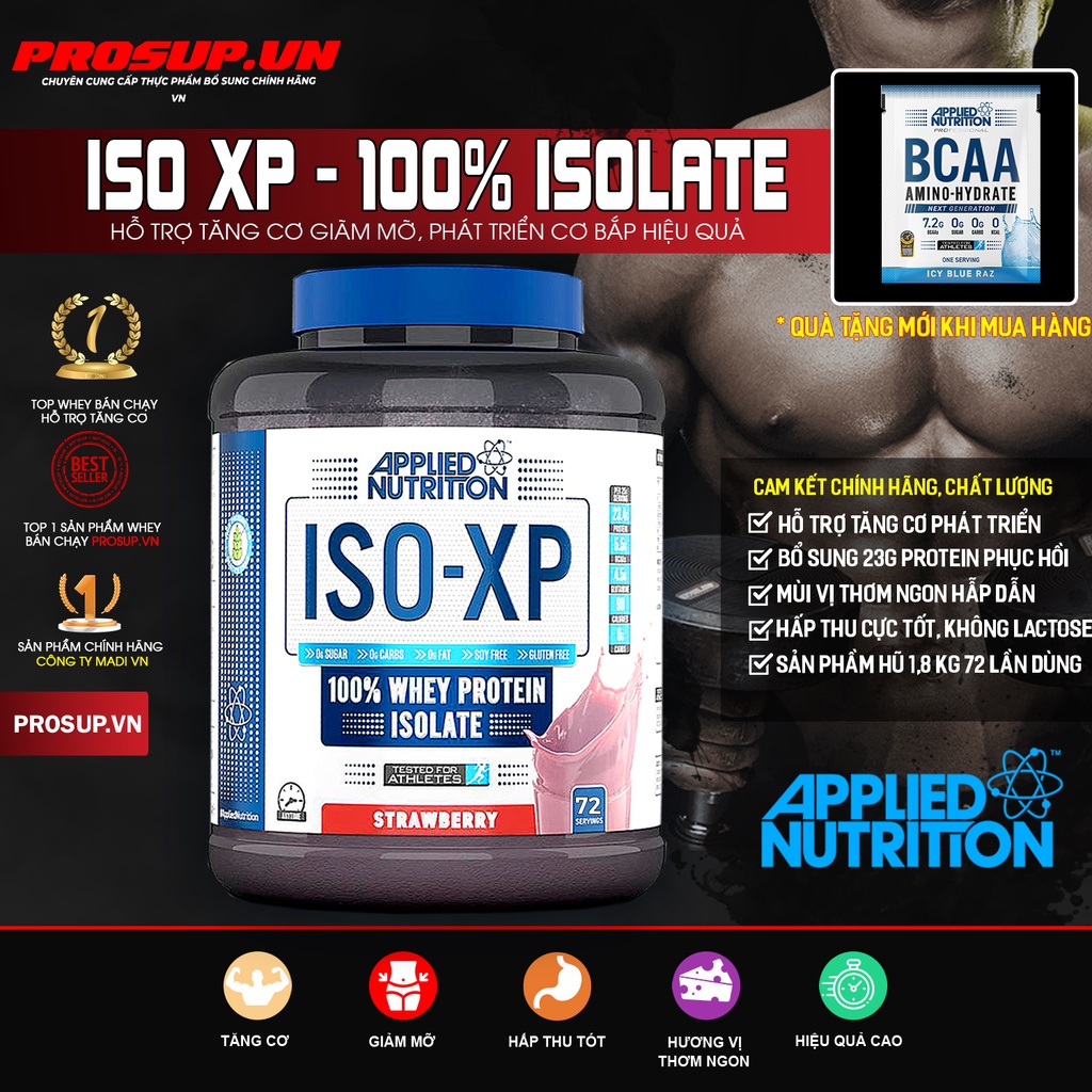 ISO XP, Whey Protein Isolate ( Applied Nutrition 1,8kg/72 Servíngs ), Sữa tăng cơ giảm mỡ, cung cấp 100% protein isolate