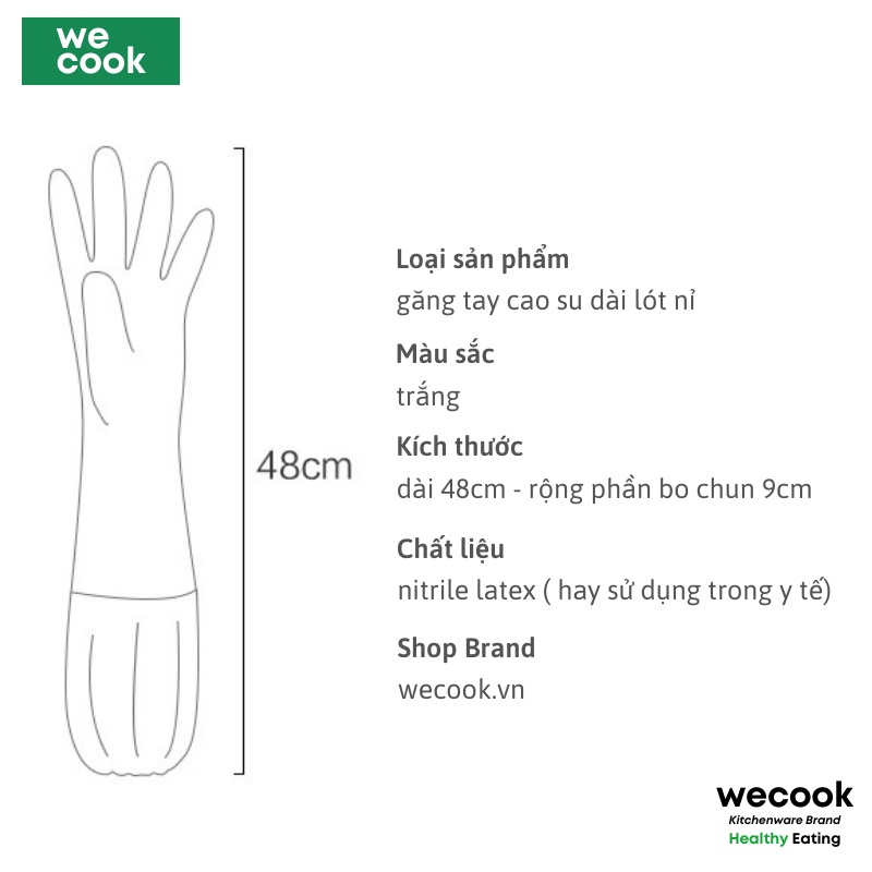 Găng tay rửa bát lót nỉ lót lông loại dài WeCook - Bao tay cao su siêu dai không mùi