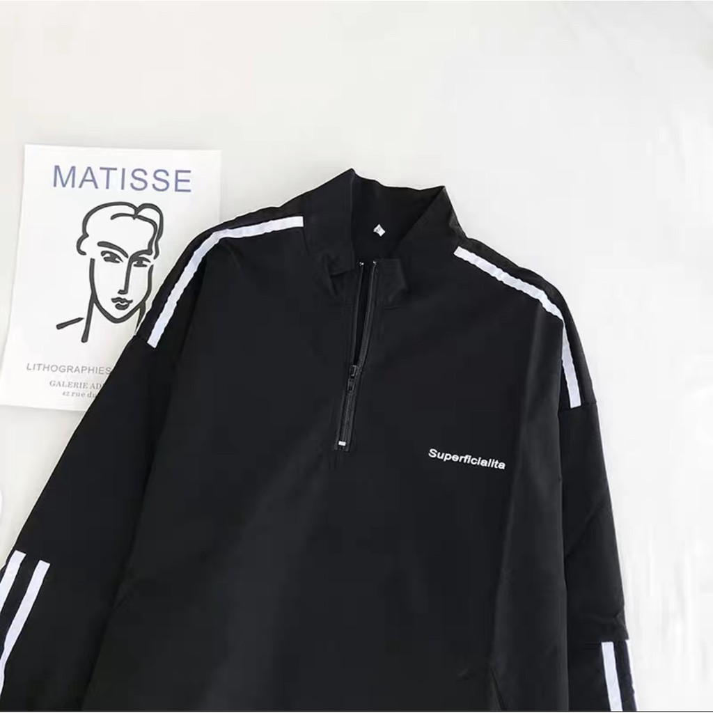 [ Mã FAMAYWA giảm 10K đơn 50K] Áo khoác jacket chui đầu phong cách thể thao 2 màu đen trắng | BigBuy360 - bigbuy360.vn