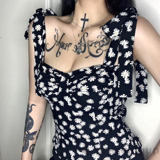 D❃♪Áo thun nữ in hình hoa cúc nhỏ thời trang mùa hè hoang dã gợi cảm