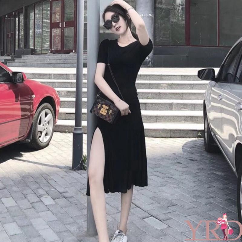 Đầm bút chì lưng cao xẻ tà phong cách vintage quyến rũ