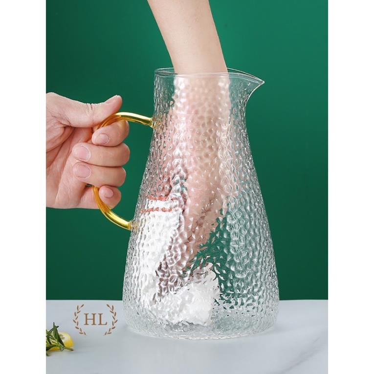 Bình thuỷ tinh chịu nhiệt sần quai vàng | Bình sần Borosilicate chịu nhiệt, chịu lực cao cấp