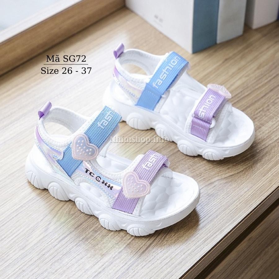 Dép quai hậu sandal bé gái 3 đến 12 tuổi êm thoáng màu tím xanh trắng quai ngang thể thao khỏe khoắn và năng động SG72