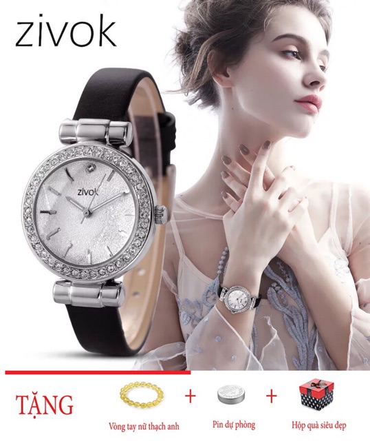 Đồng hồ nữ ZIVOK 8014L dây da mềm, mặt đính đá, phong cách nữ tính đậm chất Âu | WebRaoVat - webraovat.net.vn