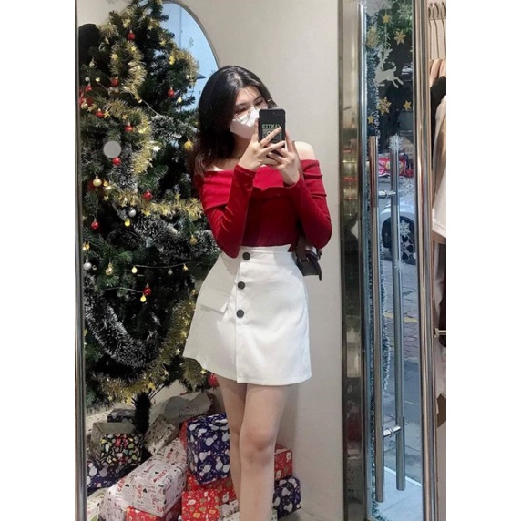 SET ÁO BỆT VAI KÈM CHÂN VÁY NHUNG ( hàng có sẵn )  ALOHASHOP91