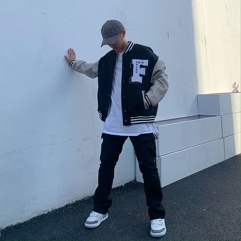 Áo khoác bóng chày thêu họa tiết phong cách hiphop cho nam