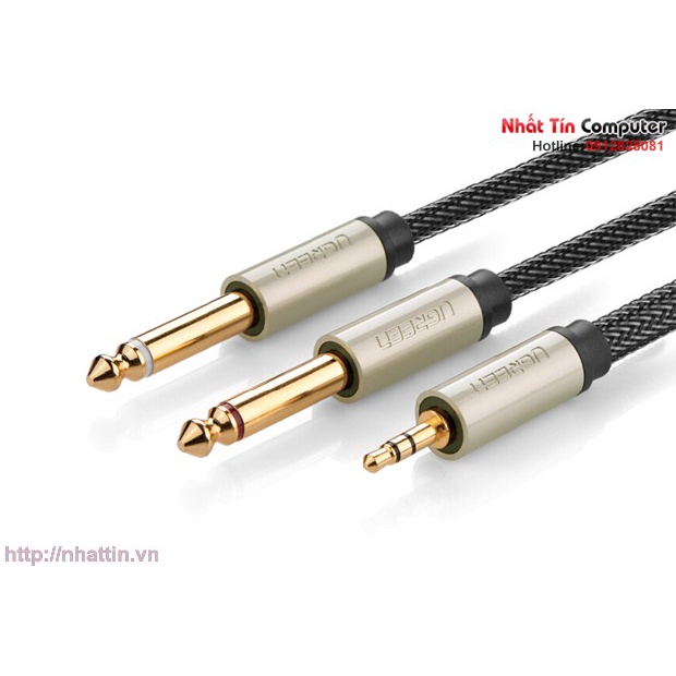 Cáp Audio 3.5mm to 2 đầu 6.5mm dài 5m chính hãng Ugreen UG-10619 mạ vàng cao cấp