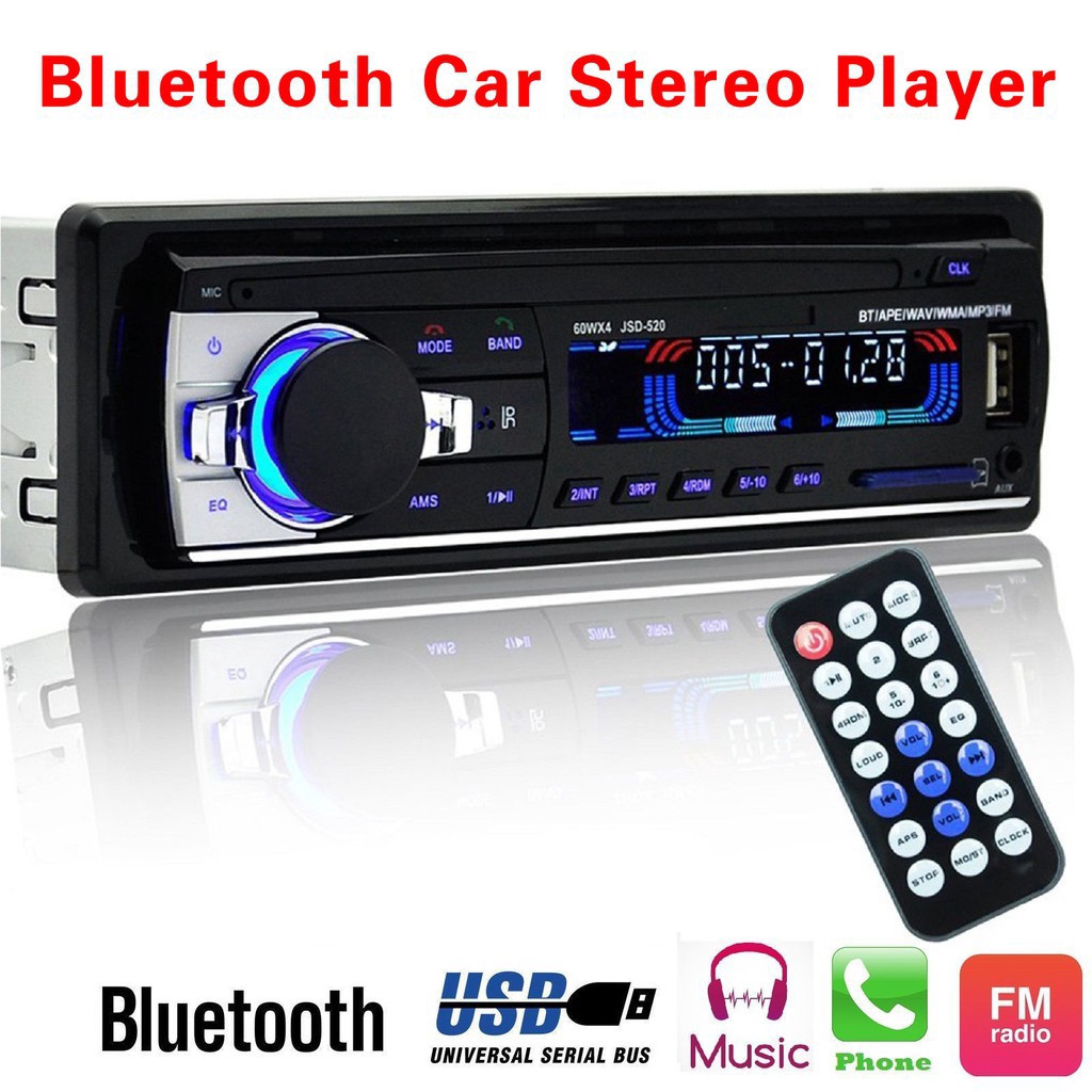 Máy nghe nhạc mp3 4x60w hỗ trợ nghe radio FM 12V AUX bluetooth cho xe hơi