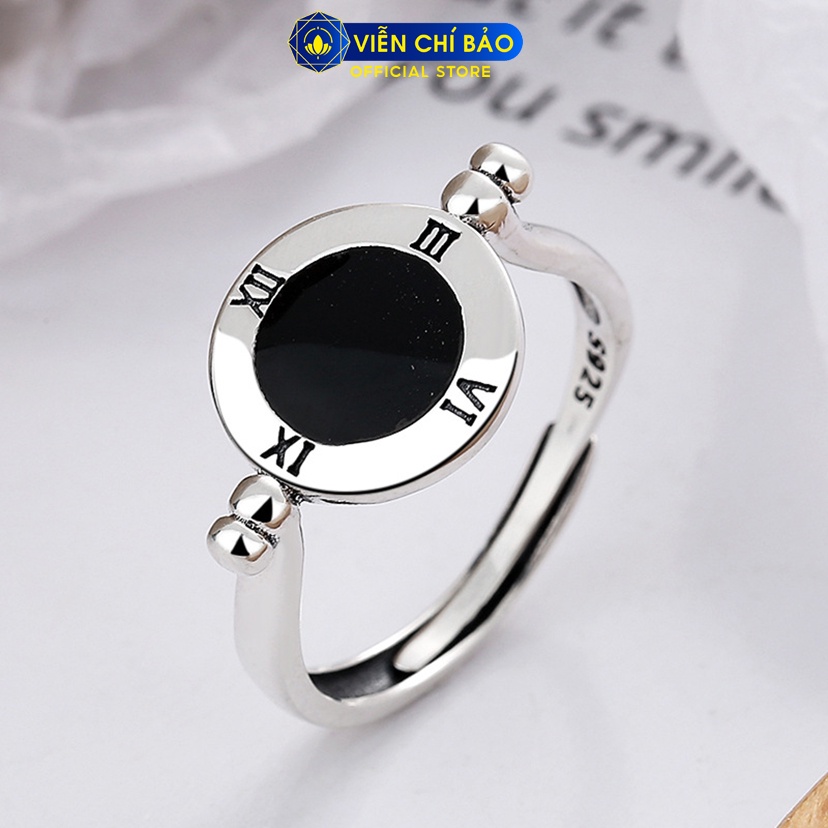 Nhẫn bạc nữ mặt đồng hồ đá đen chất liệu bạc Thái 925 thời trang nữ phụ kiện trang sức nữ Viễn Chí Bảo N000330