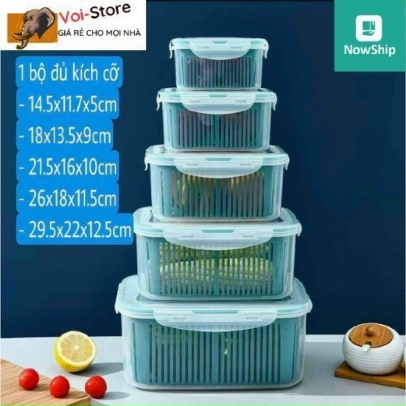SET 5 HỘP ĐỂ ĐỒ TỦ LẠNH ĐA NĂNG BẢO QUẢN THỰC PHẨM SIÊU CAO CẤP.trongbo
