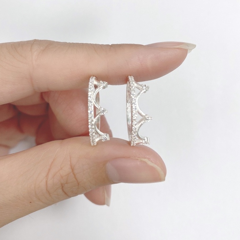 Nhẫn vương miện nữ đính đá thời trang, Nhẫn nữ bạc ta sang trọng nữ tính