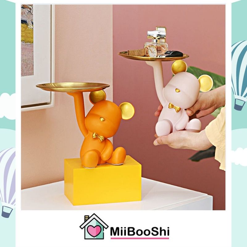 Tượng gấu ngồi decor nhà cửa bear bê khay đựng mỹ phẩm trái cây quà tặng sinh nhật siêu xinh MIIBOOSHI D1.111.TR