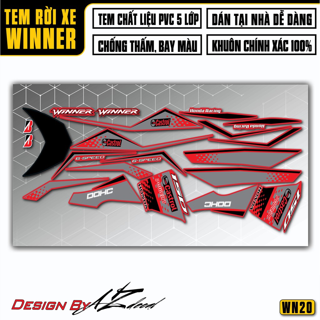 Tem Rời Xe Winner 150 Mẫu Castrol | 2WN20 | Tem Chế Dán Xe Máy Winner V1 Chống Nước, Bền Màu