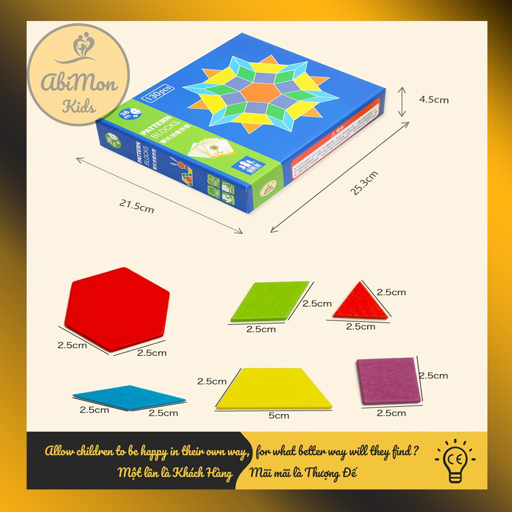 Bộ Ghép Hình Pattern Block Cho Bé (130 miếng) ☘️ Montessori cao cấp ✨ (Đồ chơi Gỗ - Giáo Dục - An toàn - Thông minh)