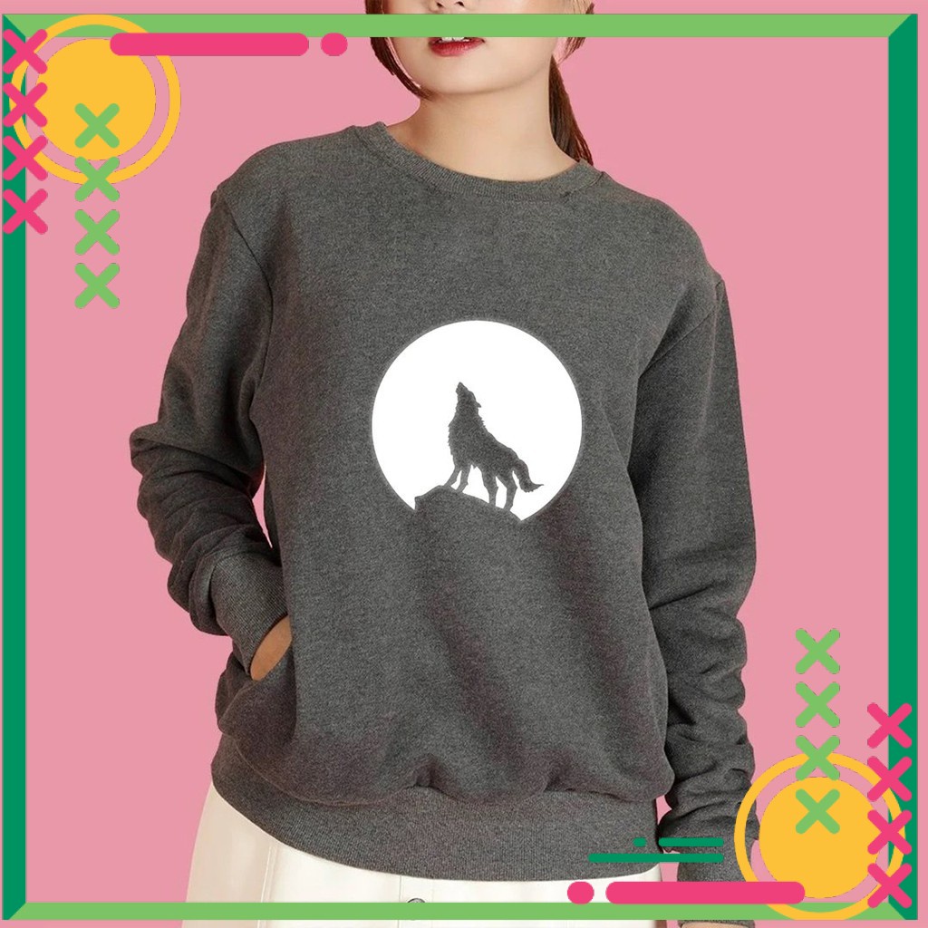 ❤️Áo Sweater nỉ Sói Mặt Trăng/Áo nỉ Ulzzang unisex phản quang dài tay không cổ cho nam nữ AS20 - XTeen Fashion