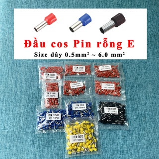 Đầu cos pin rỗng bọc nhựa cho dây 0.5-6mm2 bằng đồng e0508 - e7508 - e1008 -e1010- e1508 - e2508 - e2510 -e4009 - e6012