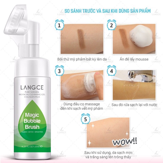 Sữa rửa mặt thải độc tố,trắng da kèm cọ mát xa bio collagen+ thương hiệu langce-sản phẩm chính hãng-nhập khẩu từ usa