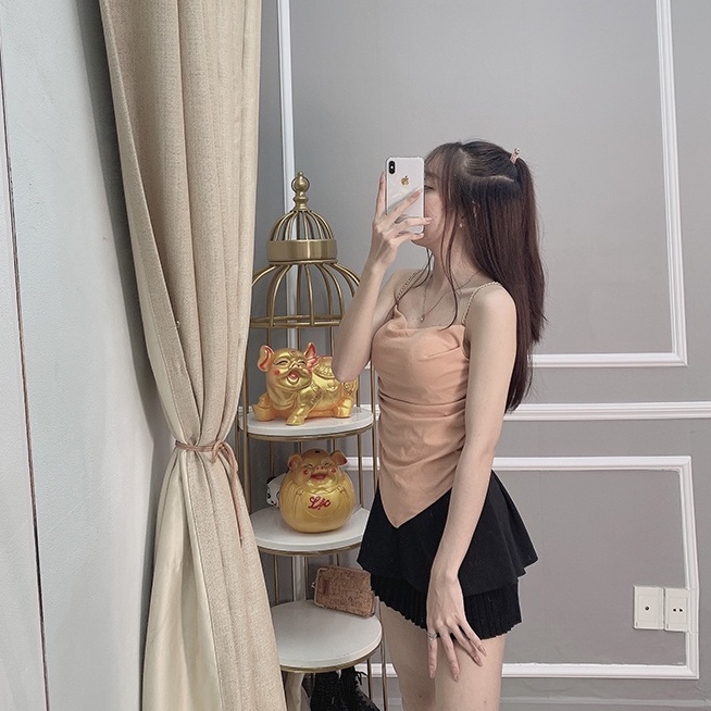 Chân váy ngắn xòe xếp ly 2 tầng màu đen đi chơi