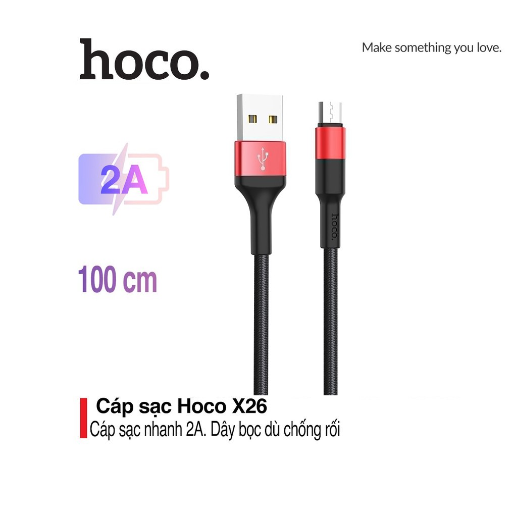 Cáp sạc 2A Hoco X26 Micro dây dù chống rối truyền dữ liệu cho Android dài 1M