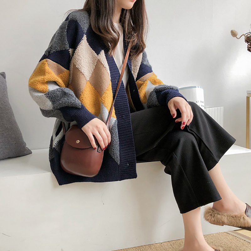 IELGY Áo khoác cardigan IELGY dệt kim dáng rộng phong cách Hàn Quốc cho nữ