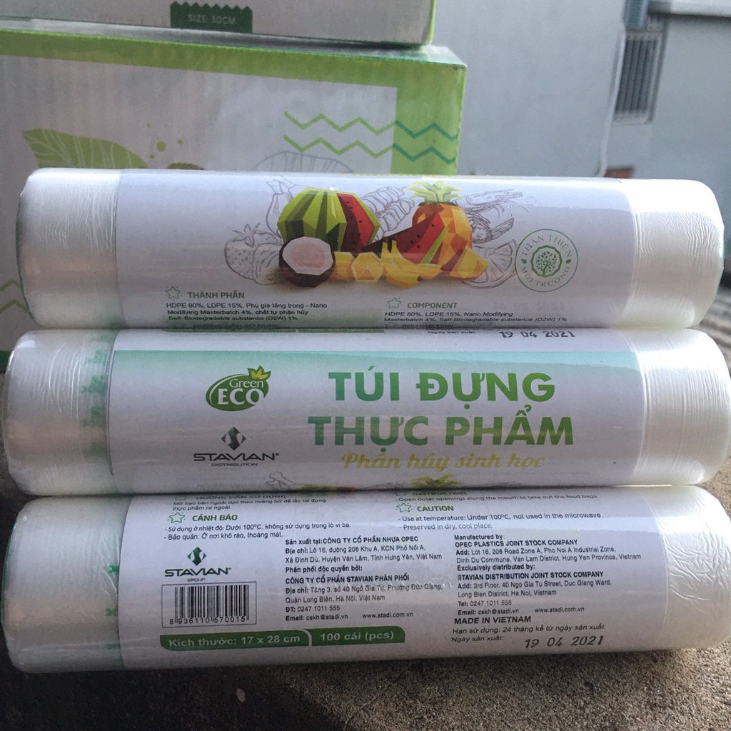 túi đựng thực phẩm tự hủy sinh học siêu thị green eco KT 100 túi, 300g,500g,1kg.