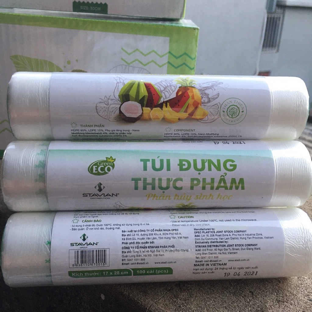 Túi đựng thực phẩm tự hủy sinh học siêu thị green eco KT 100 túi, 300g,500g,1kg.