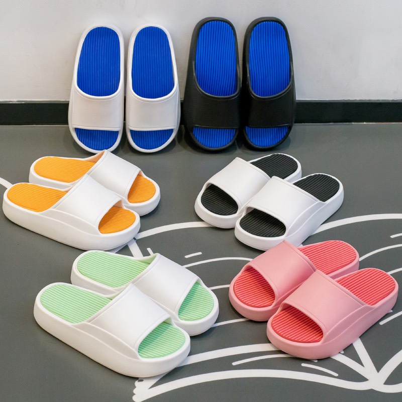 Dép bánh mì nam nữ quai ngang đế đúc cao 4cm nhiều màu BIGOMALL - Dép quai ngang unisex gân tăm thời trang