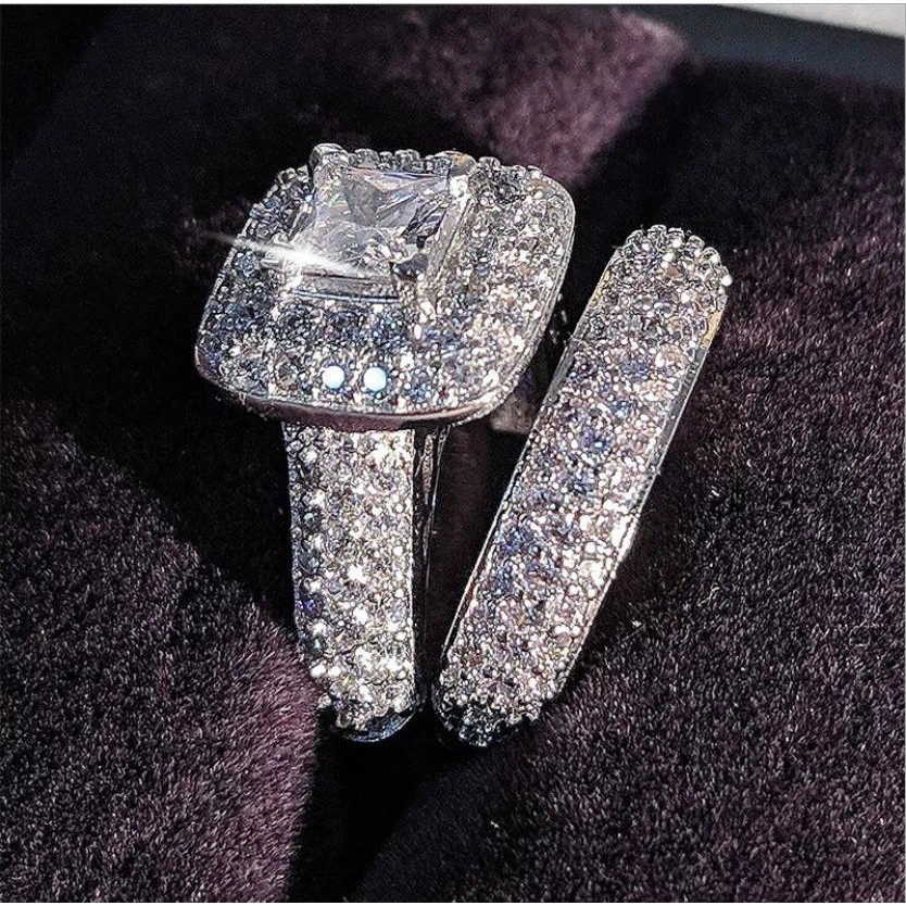 Cặp nhẫn đôi bạc s925 cao cấp đính đá dành cho các đôi tình nhân