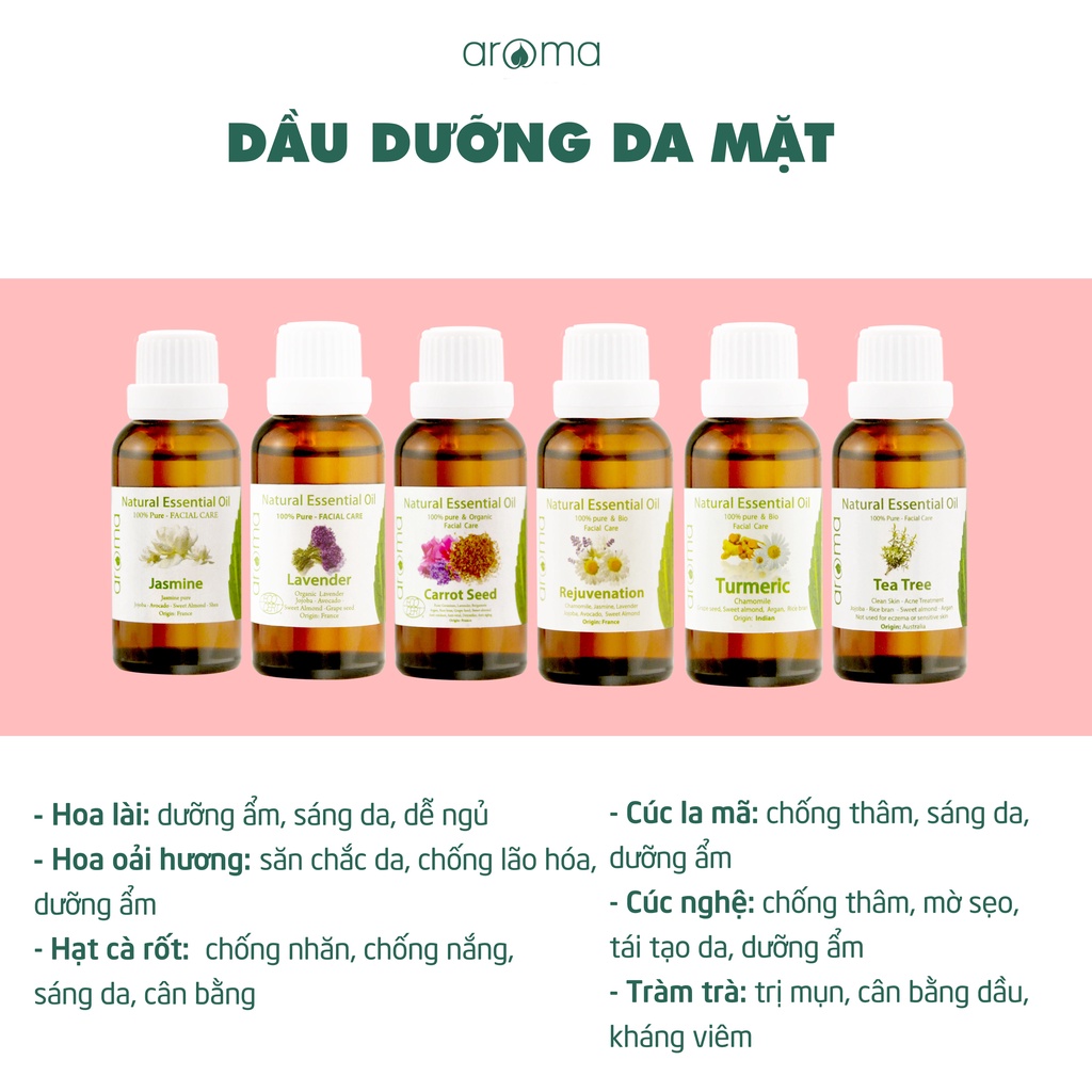 Dầu massage mặt hạt Cà rốt Aroma - Carrot Seed Facial Oil - Dưỡng ẩm, sáng da, trẻ lâu, chống nắng, chống nhăn 30ml