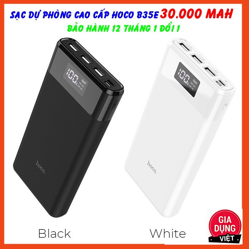 Pin Sạc Dự Phòng 30.000 mAh Sạc Nhanh Cao Cấp Hoco B35E - 3 Cổng Ra - Màn Hình Led