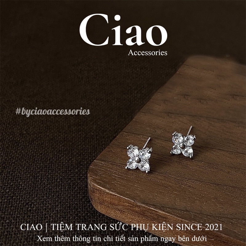 [HOẢ TỐC 1H] Khuyên tai/ Bông tai mạ bạc S925 thiết kế đính đá lấp lánh Ponna Tiny Ciao