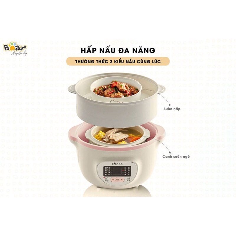 [ĐỦ PHỤ KIỆN] NỒI NẤU CHÁO BEAR 1.6L CHÍNH HÃNG DÙNG NINH, HẦM, HẤP VÀ CHẾ BIẾN ĂN DẶM