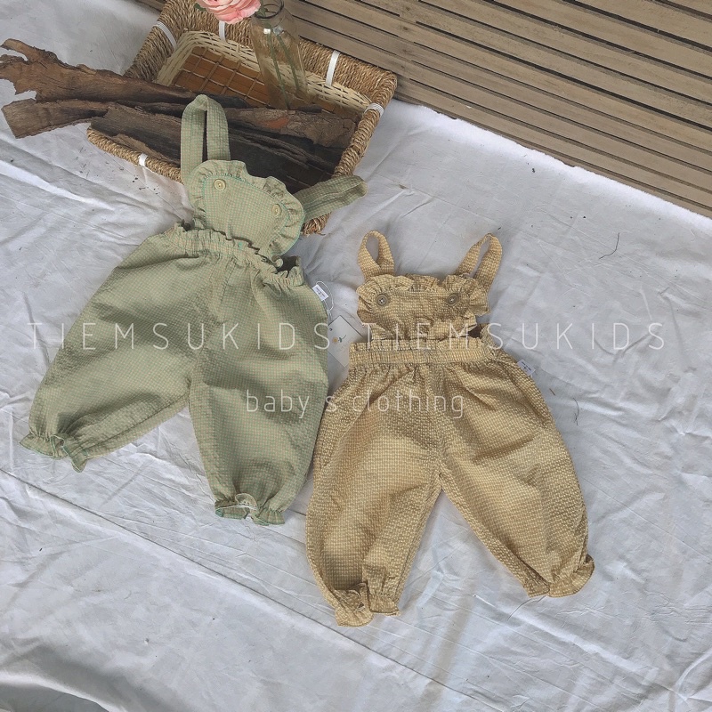 Sale dọn kho - Quần yếm dài phối bèo xinh xắn cho bé gái