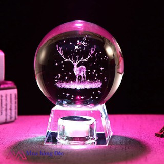 Quà Tặng Giáng Sinh 🎁 🎁 🎁 Quả Cầu Pha Lê Merry Christmas Crystal Ball 3D Laser