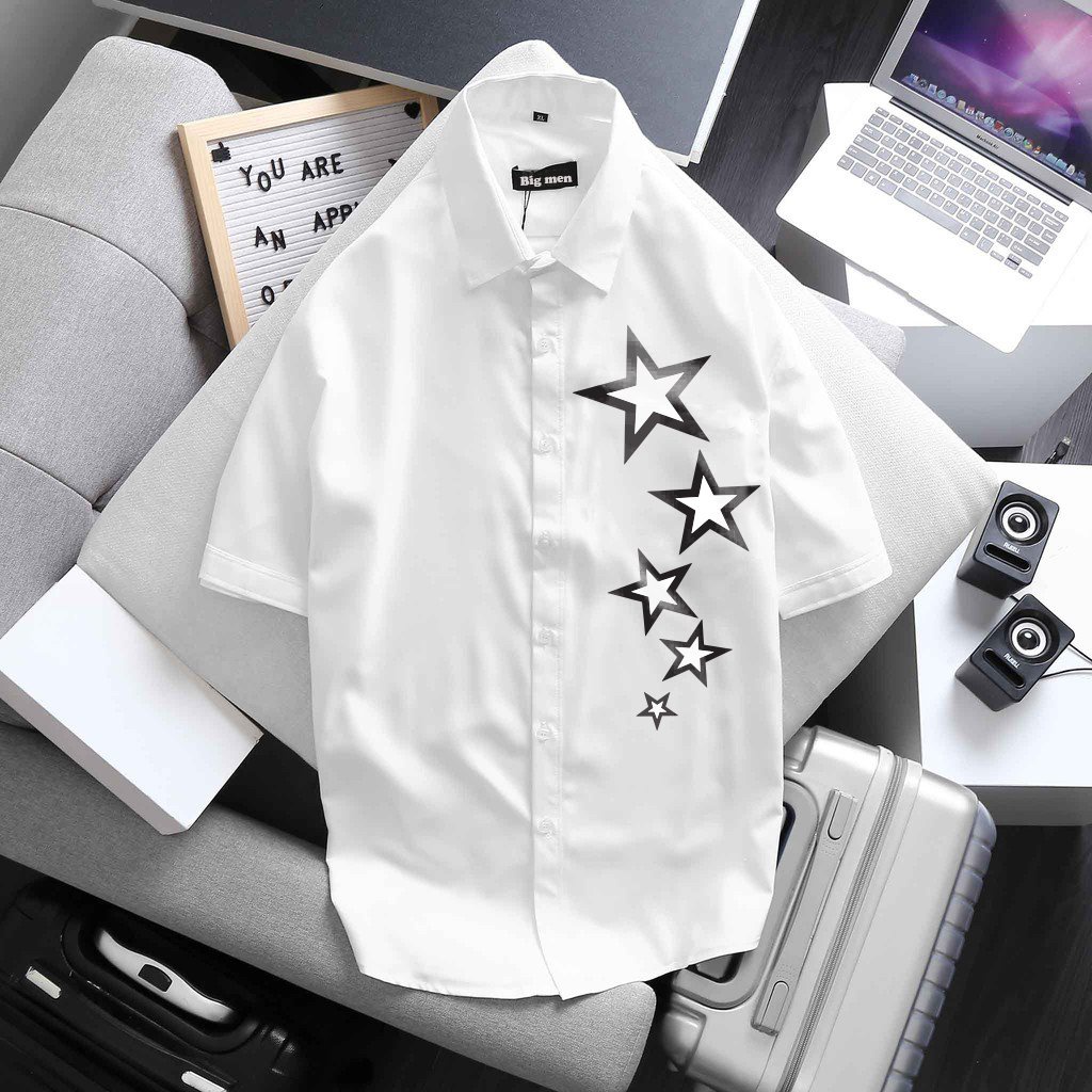 [bigsize] Áo sơ mi tay ngắn bigsize nam in hình ngôi sao siêu độc 70-140kg bigsize nam