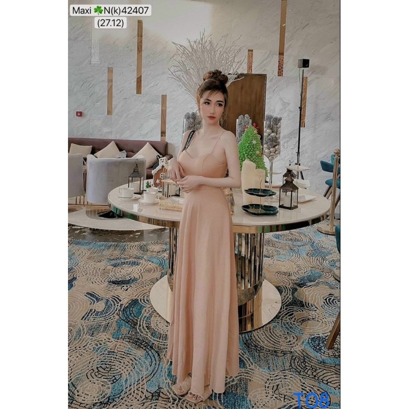 Đầm maxi biển 2 dây xinh tươi hở lưng gợi cảm có sẵn bra ngực TRIPBLE T DRESS - size S/M/L - MS205Y❤️❤️❤️❤️