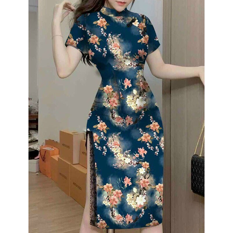 Đầm Sườn Xám Hoa Phối Ren Sexy