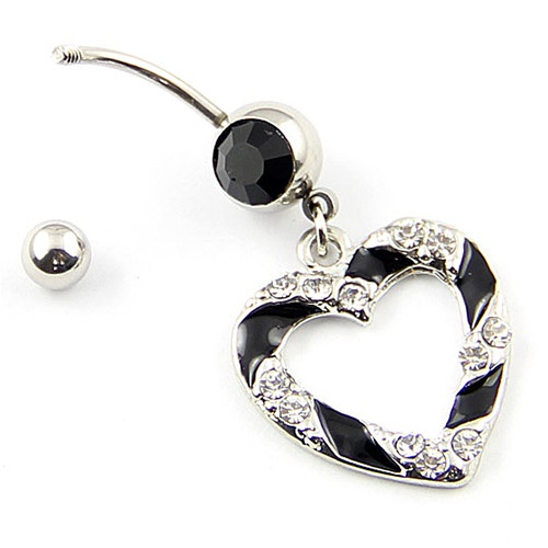 Khuyên rốn hình tim đính đá bằng thép y tế