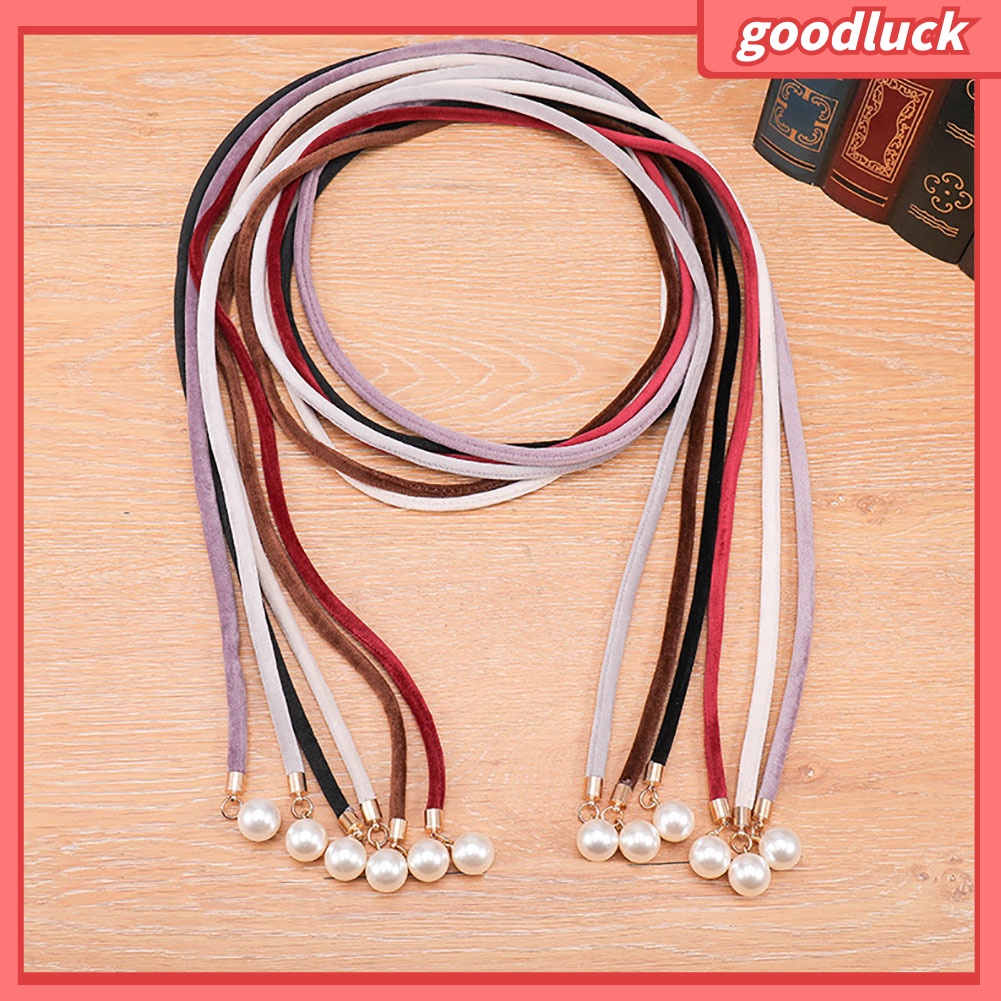 Thắt lưng bản nhỏ đính ngọc trai giả màu trơn