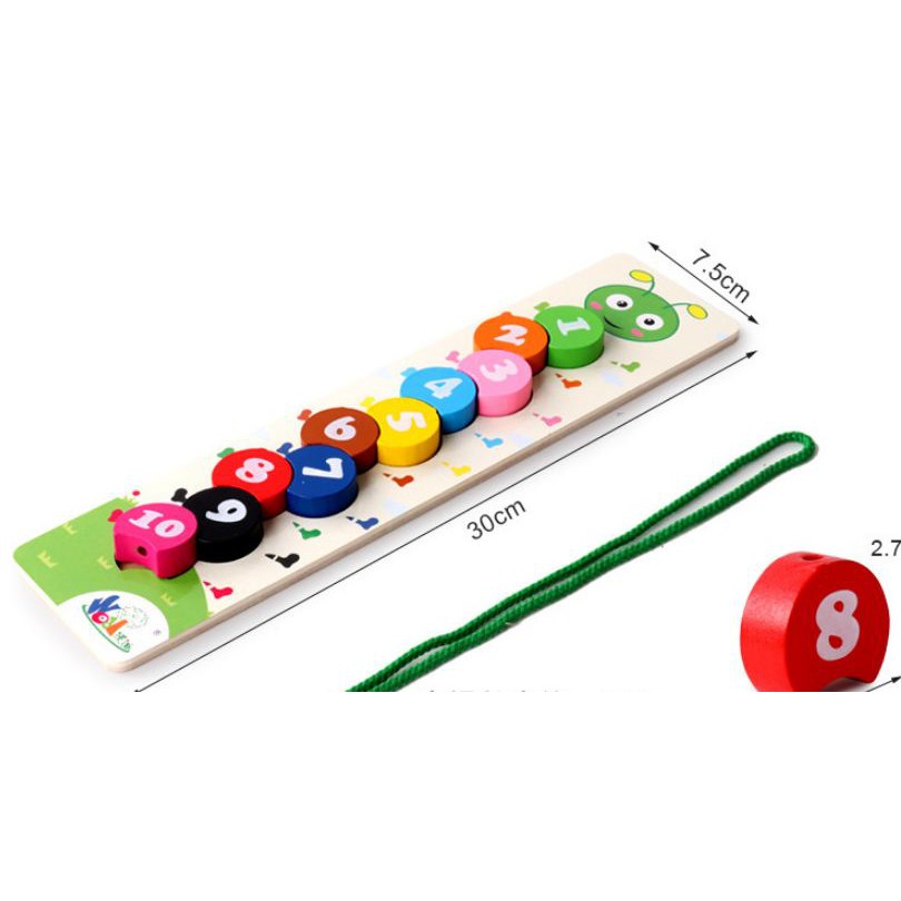 Đồ chơi trí tuệ gỗ rèn kỹ năng,bảng xâu hạt gỗ kết hợp học ghép số,số đếm cho bé-Shopmina123