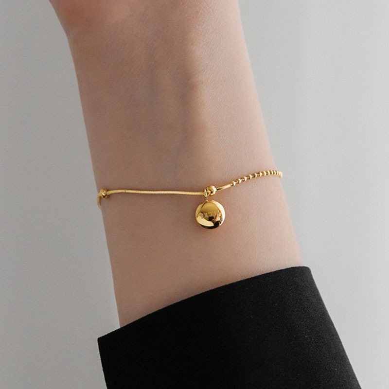 Lắc tay titan không gỉ, vòng tay titan mạ vàng 18k dạng bi tròn xinh xắn khắc chữ may mắn phong cách ins hàn quốc